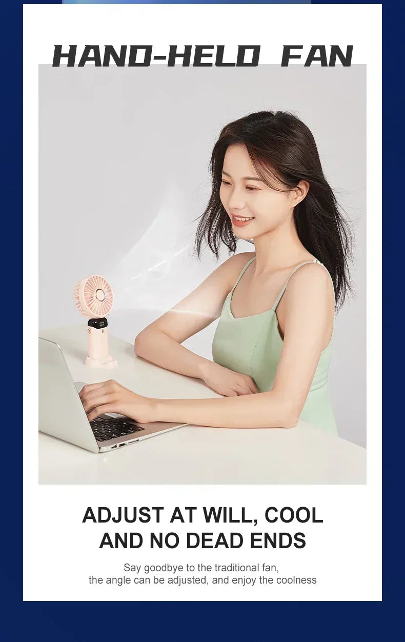 Handheld Mini Fan Portable USB Rechargeable, Foldable Neck Fan with 5 Speeds & Phone Holder, for Outdoor/Desk Use, Lightweight