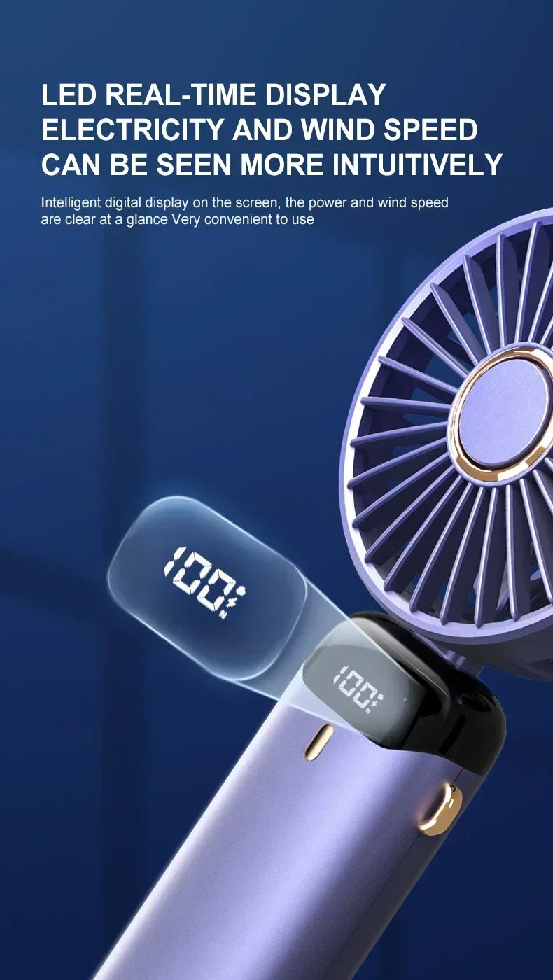 Handheld Mini Fan Portable USB Rechargeable, Foldable Neck Fan with 5 Speeds & Phone Holder, for Outdoor/Desk Use, Lightweight