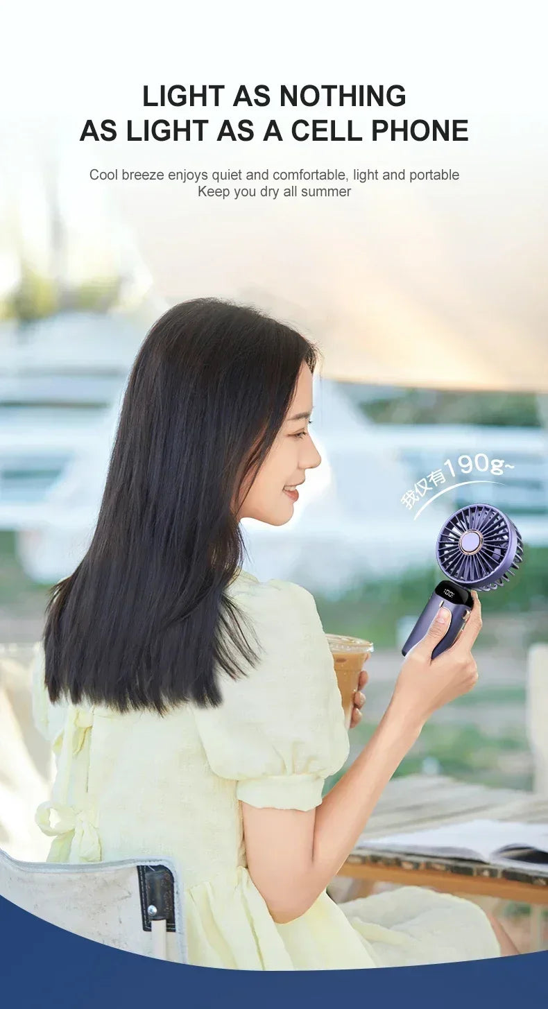 Handheld Mini Fan Portable USB Rechargeable, Foldable Neck Fan with 5 Speeds & Phone Holder, for Outdoor/Desk Use, Lightweight