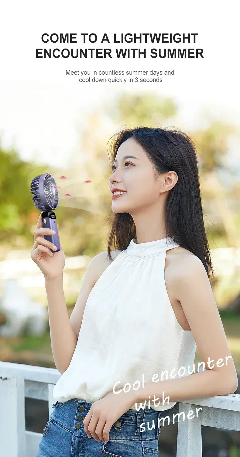Handheld Mini Fan Portable USB Rechargeable, Foldable Neck Fan with 5 Speeds & Phone Holder, for Outdoor/Desk Use, Lightweight