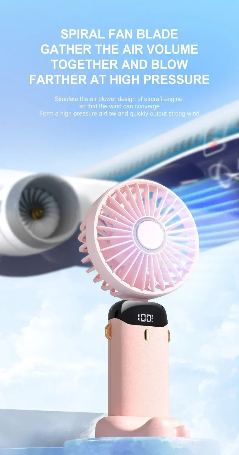 Handheld Mini Fan Portable USB Rechargeable, Foldable Neck Fan with 5 Speeds & Phone Holder, for Outdoor/Desk Use, Lightweight