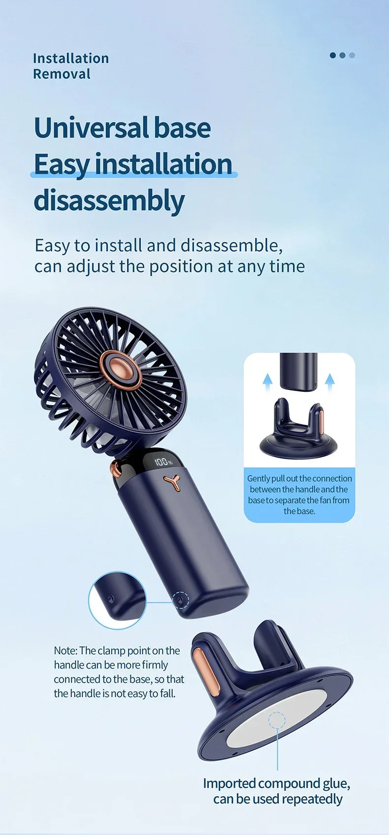 Handheld Mini Fan Portable USB Rechargeable, Foldable Neck Fan with 5 Speeds & Phone Holder, for Outdoor/Desk Use, Lightweight