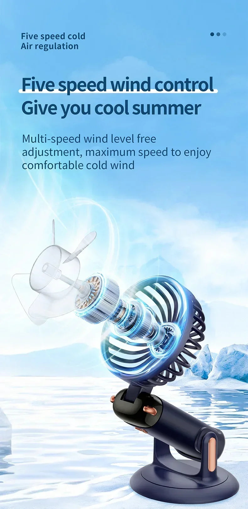Handheld Mini Fan Portable USB Rechargeable, Foldable Neck Fan with 5 Speeds & Phone Holder, for Outdoor/Desk Use, Lightweight
