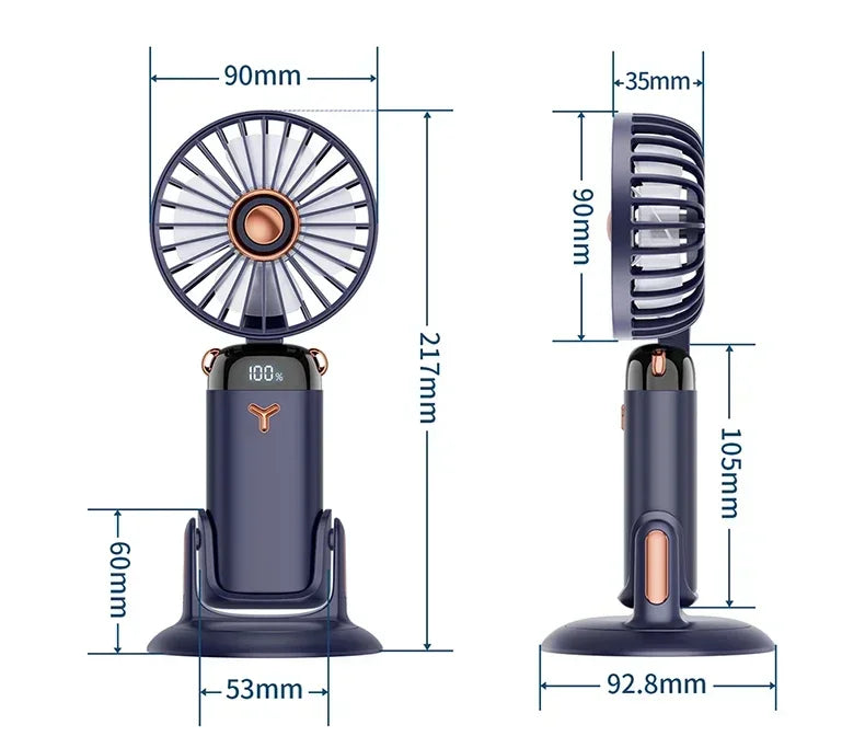 Handheld Mini Fan Portable USB Rechargeable, Foldable Neck Fan with 5 Speeds & Phone Holder, for Outdoor/Desk Use, Lightweight