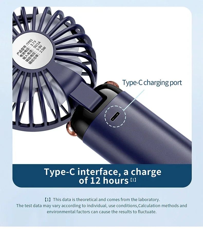 Handheld Mini Fan Portable USB Rechargeable, Foldable Neck Fan with 5 Speeds & Phone Holder, for Outdoor/Desk Use, Lightweight