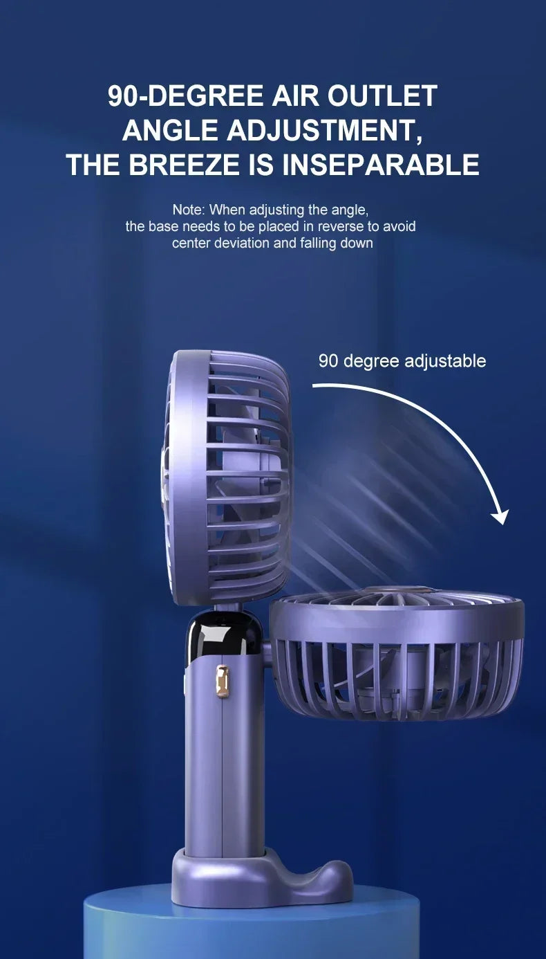 Handheld Mini Fan Portable USB Rechargeable, Foldable Neck Fan with 5 Speeds & Phone Holder, for Outdoor/Desk Use, Lightweight