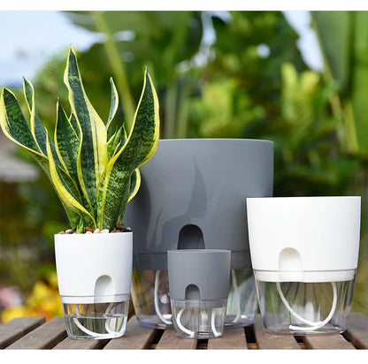 AS High Transparent Series Self Watering Planter Double-layer Resin Flowerpots Desktop Plant Pot for Horticultural Planting Pots