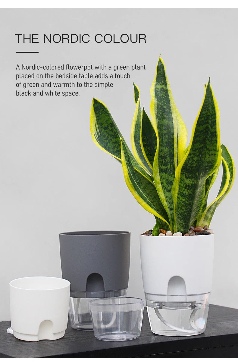 AS High Transparent Series Self Watering Planter Double-layer Resin Flowerpots Desktop Plant Pot for Horticultural Planting Pots