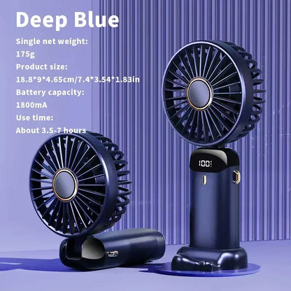 Handheld Mini Fan Portable USB Rechargeable, Foldable Neck Fan with 5 Speeds & Phone Holder, for Outdoor/Desk Use, Lightweight