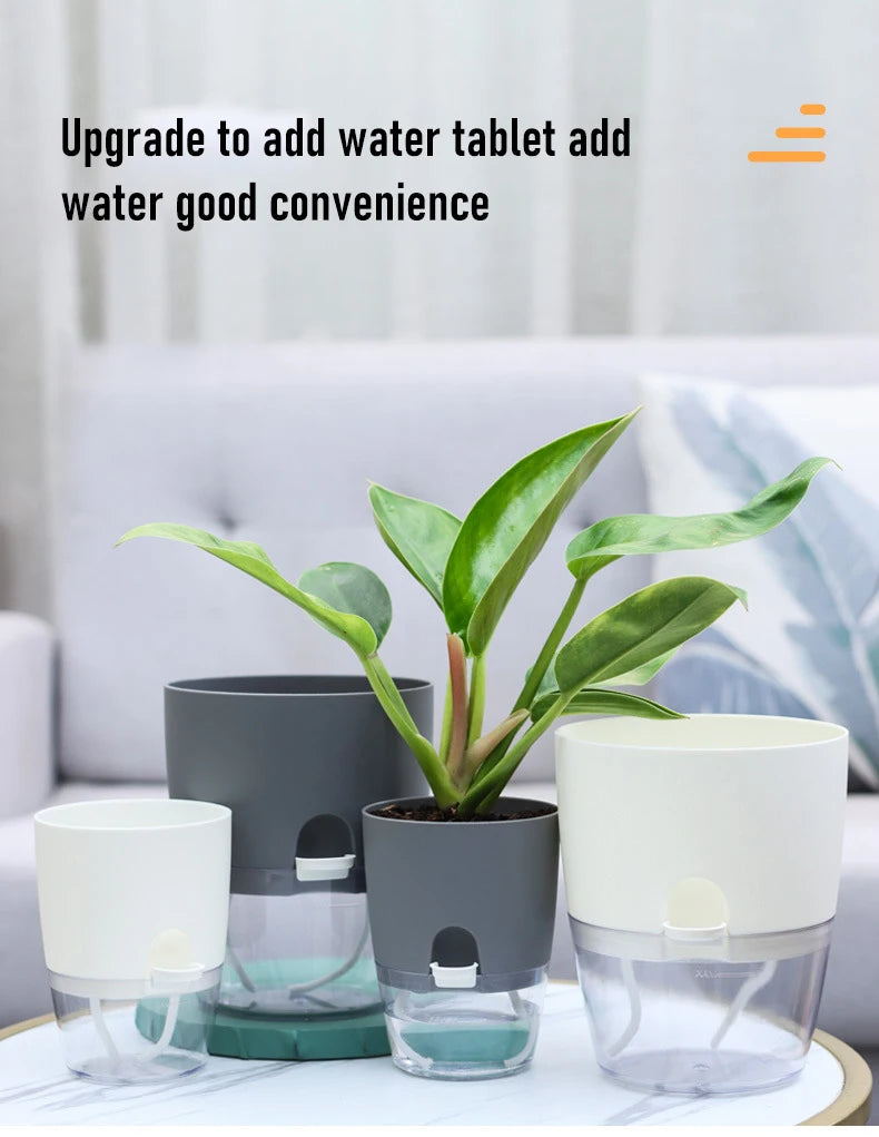 AS High Transparent Series Self Watering Planter Double-layer Resin Flowerpots Desktop Plant Pot for Horticultural Planting Pots