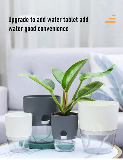 AS High Transparent Series Self Watering Planter Double-layer Resin Flowerpots Desktop Plant Pot for Horticultural Planting Pots