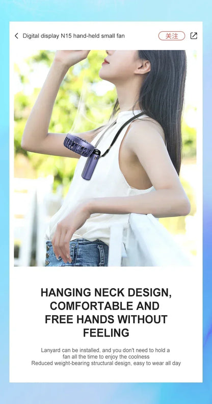 Handheld Mini Fan Portable USB Rechargeable, Foldable Neck Fan with 5 Speeds & Phone Holder, for Outdoor/Desk Use, Lightweight