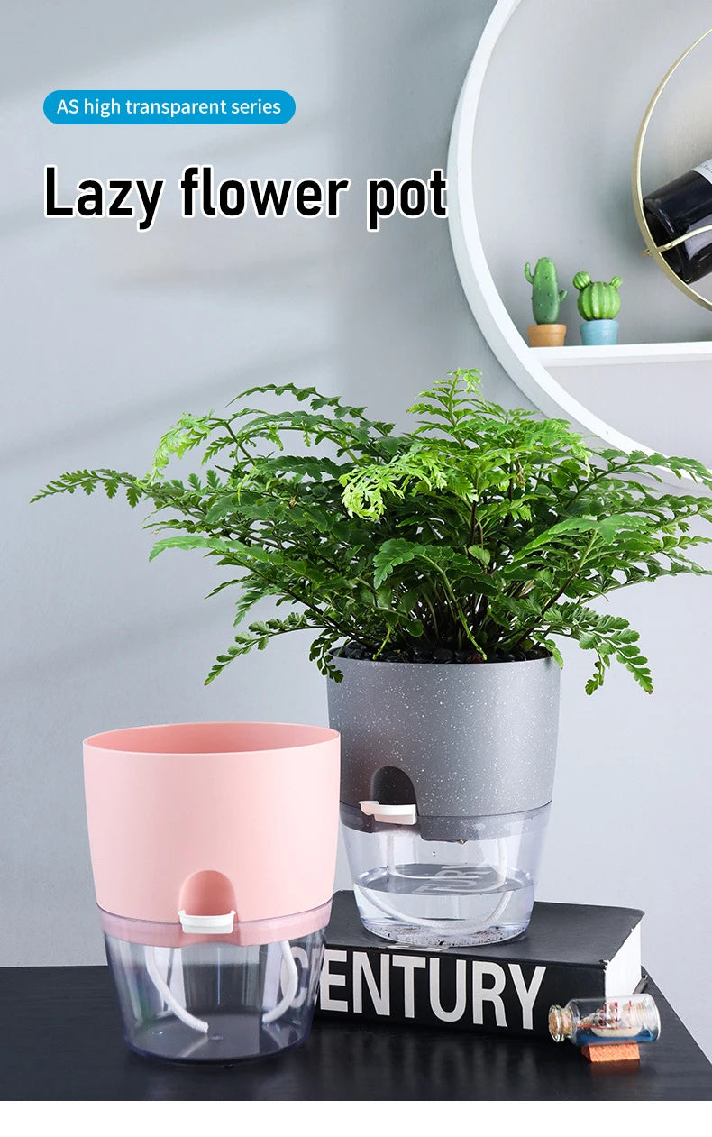 AS High Transparent Series Self Watering Planter Double-layer Resin Flowerpots Desktop Plant Pot for Horticultural Planting Pots