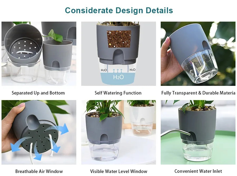 AS High Transparent Series Self Watering Planter Double-layer Resin Flowerpots Desktop Plant Pot for Horticultural Planting Pots