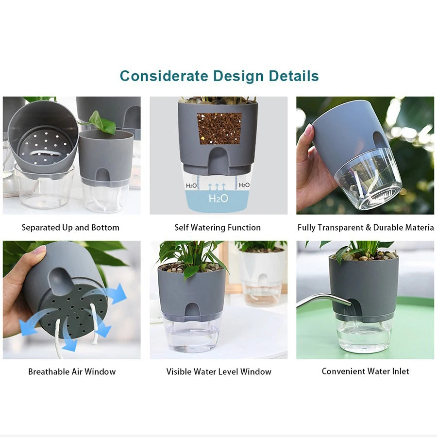 AS High Transparent Series Self Watering Planter Double-layer Resin Flowerpots Desktop Plant Pot for Horticultural Planting Pots