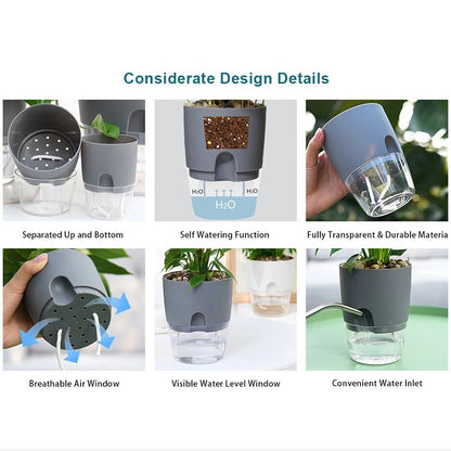 AS High Transparent Series Self Watering Planter Double-layer Resin Flowerpots Desktop Plant Pot for Horticultural Planting Pots
