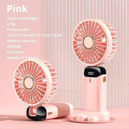 Handheld Mini Fan Portable USB Rechargeable, Foldable Neck Fan with 5 Speeds & Phone Holder, for Outdoor/Desk Use, Lightweight