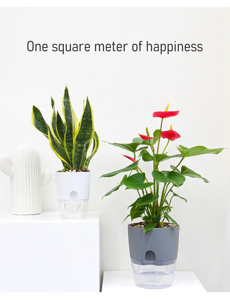 AS High Transparent Series Self Watering Planter Double-layer Resin Flowerpots Desktop Plant Pot for Horticultural Planting Pots
