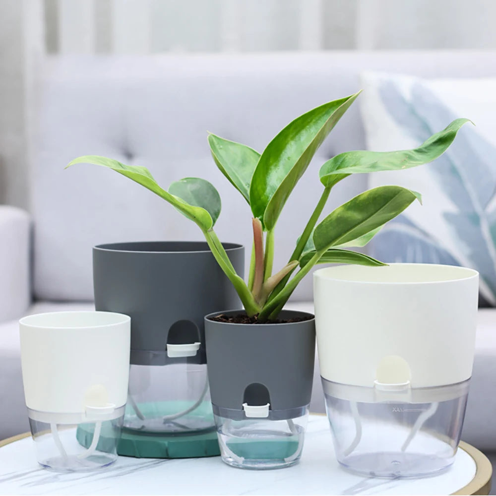 AS High Transparent Series Self Watering Planter Double-layer Resin Flowerpots Desktop Plant Pot for Horticultural Planting Pots