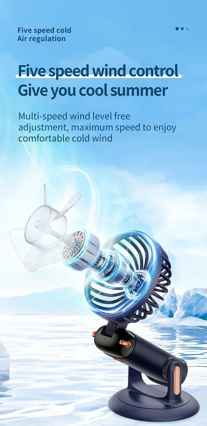 Handheld Mini Fan Portable USB Rechargeable, Foldable Neck Fan with 5 Speeds & Phone Holder, for Outdoor/Desk Use, Lightweight