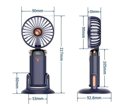 Handheld Mini Fan Portable USB Rechargeable, Foldable Neck Fan with 5 Speeds & Phone Holder, for Outdoor/Desk Use, Lightweight