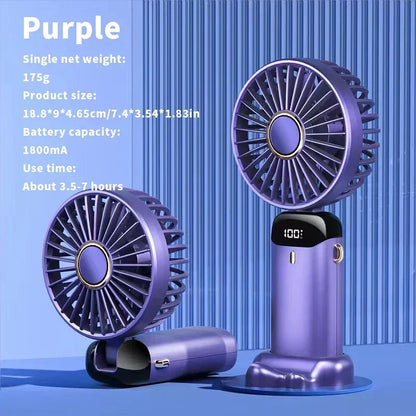 Handheld Mini Fan Portable USB Rechargeable, Foldable Neck Fan with 5 Speeds & Phone Holder, for Outdoor/Desk Use, Lightweight