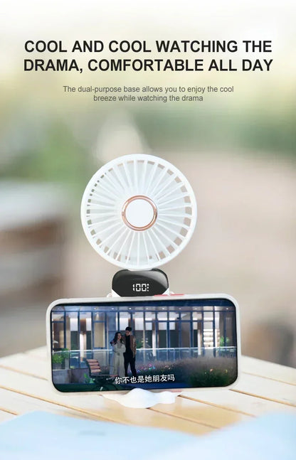 Handheld Mini Fan Portable USB Rechargeable, Foldable Neck Fan with 5 Speeds & Phone Holder, for Outdoor/Desk Use, Lightweight