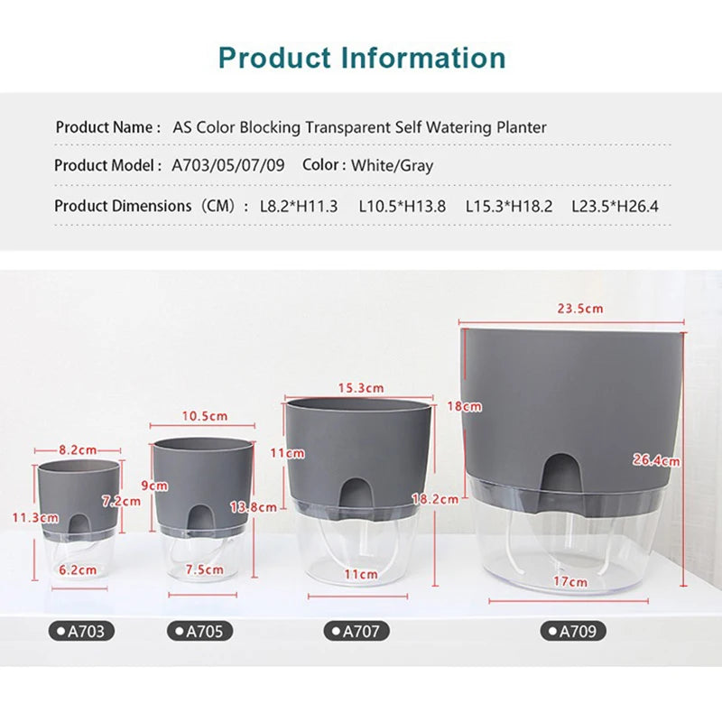 AS High Transparent Series Self Watering Planter Double-layer Resin Flowerpots Desktop Plant Pot for Horticultural Planting Pots