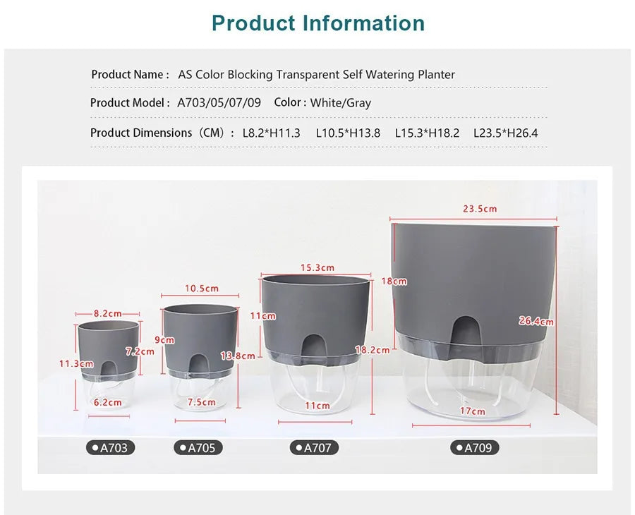 AS High Transparent Series Self Watering Planter Double-layer Resin Flowerpots Desktop Plant Pot for Horticultural Planting Pots