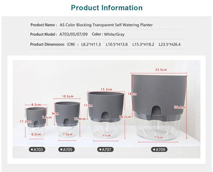 AS High Transparent Series Self Watering Planter Double-layer Resin Flowerpots Desktop Plant Pot for Horticultural Planting Pots