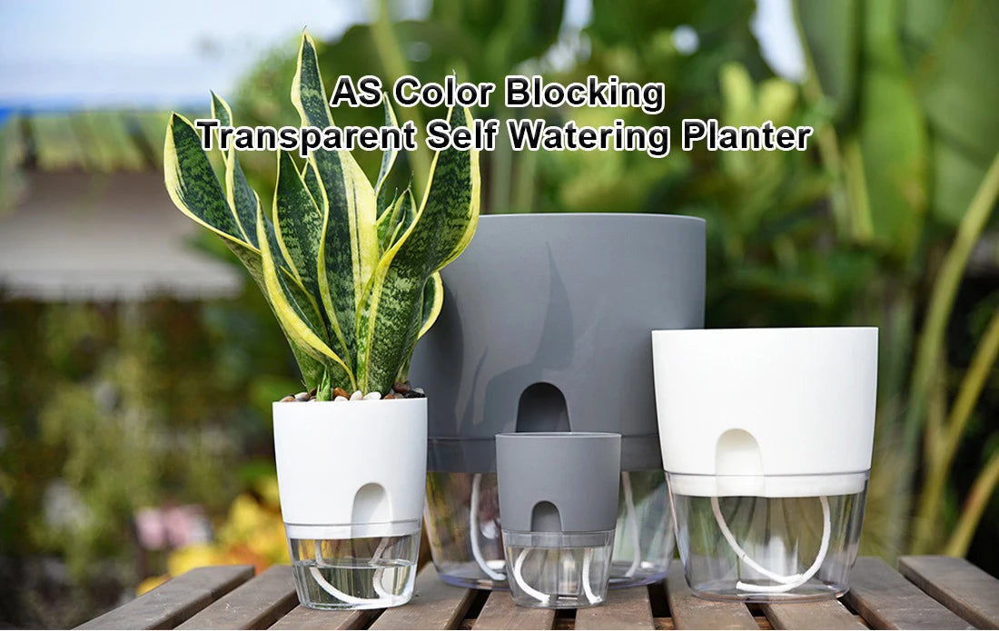 AS High Transparent Series Self Watering Planter Double-layer Resin Flowerpots Desktop Plant Pot for Horticultural Planting Pots