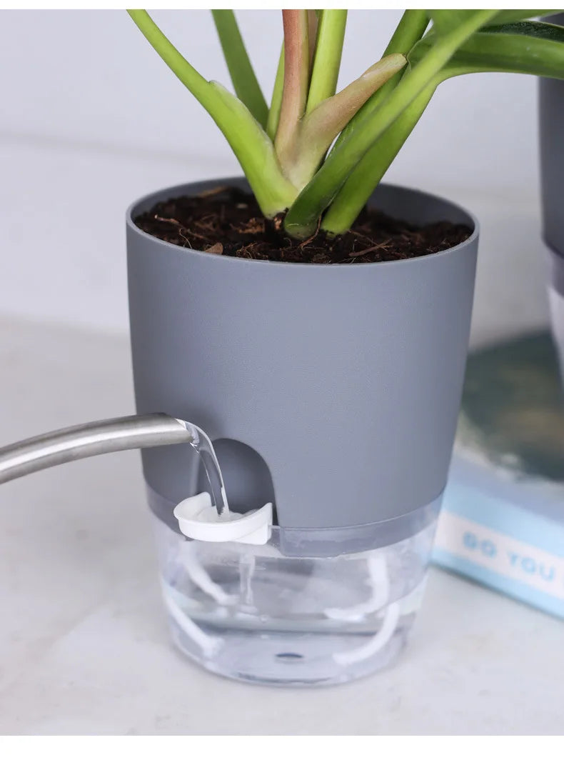 AS High Transparent Series Self Watering Planter Double-layer Resin Flowerpots Desktop Plant Pot for Horticultural Planting Pots