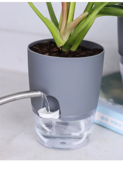 AS High Transparent Series Self Watering Planter Double-layer Resin Flowerpots Desktop Plant Pot for Horticultural Planting Pots