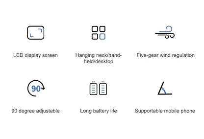 Handheld Mini Fan Portable USB Rechargeable, Foldable Neck Fan with 5 Speeds & Phone Holder, for Outdoor/Desk Use, Lightweight