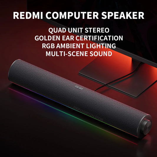 New XIAOMI Redmi Computer Speaker Four-Unit Two-Channel Stereo RGB Ambient Light Bluetooth 5.0 Built-in Microphone Knob Control