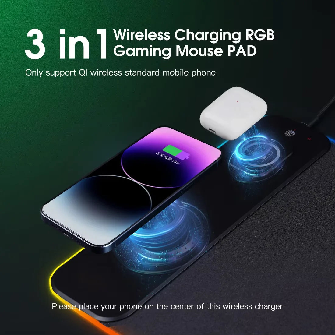 For 3-in-1 Magnetic Wireless Charging Personalized Mousepad Large XXL Customized Office Desk Pad Wireless Charging Luminous Mat