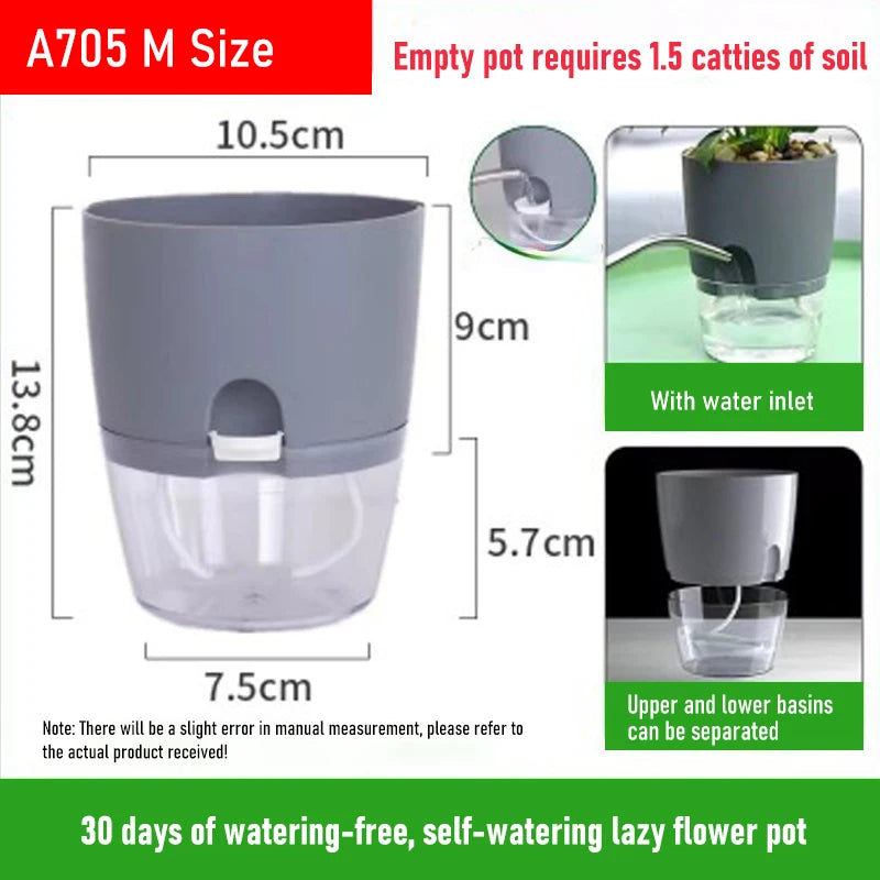 AS High Transparent Series Self Watering Planter Double-layer Resin Flowerpots Desktop Plant Pot for Horticultural Planting Pots